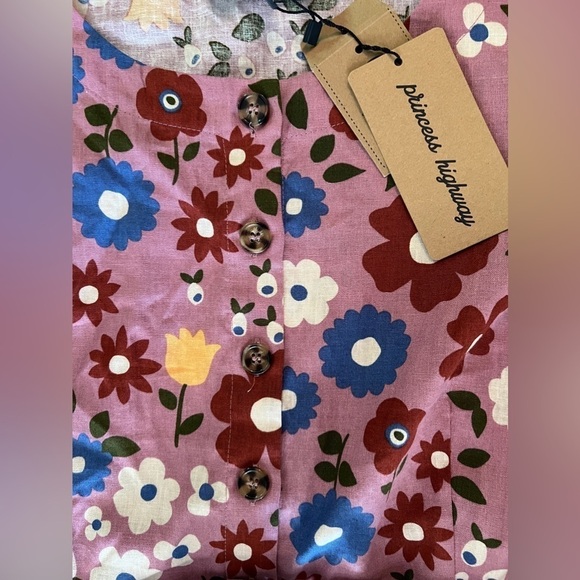 MODCLOTH x PRINCESS HIGHWAY Mauve Floral A-Line Button Down Dress with belt NWT - Picture 7 of 9
